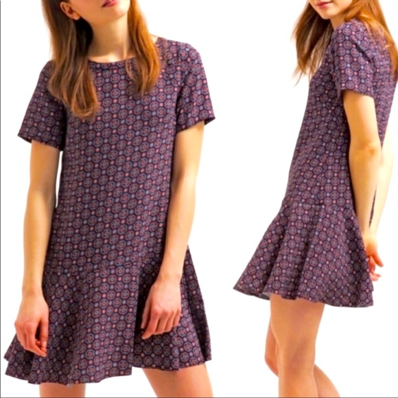 Banana Republic Foulard Print Flounce, Geometric Print Dress. Size 14 - Picture 1 of 4